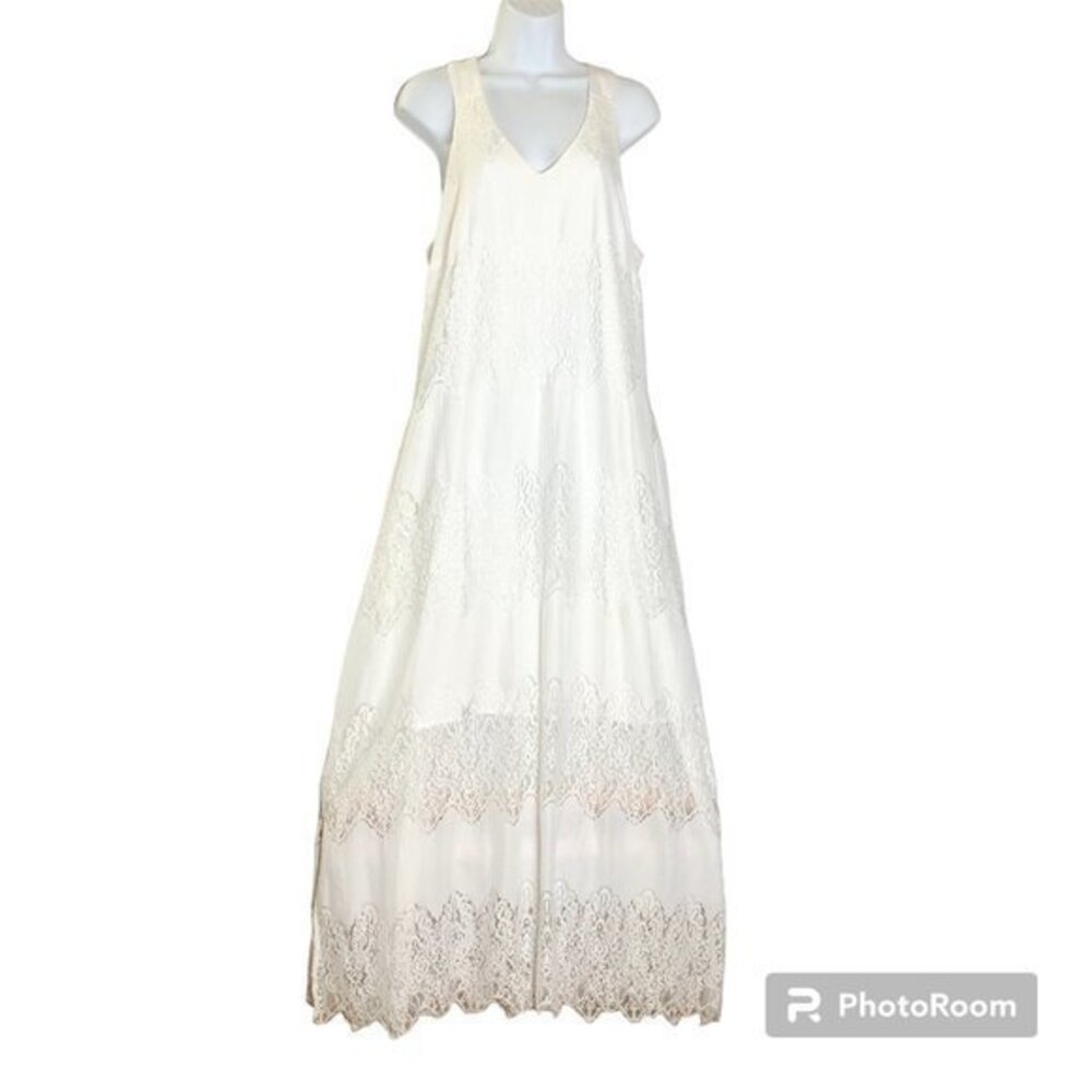 Lane Bryant long white dress with lace inserts. Size 14/16